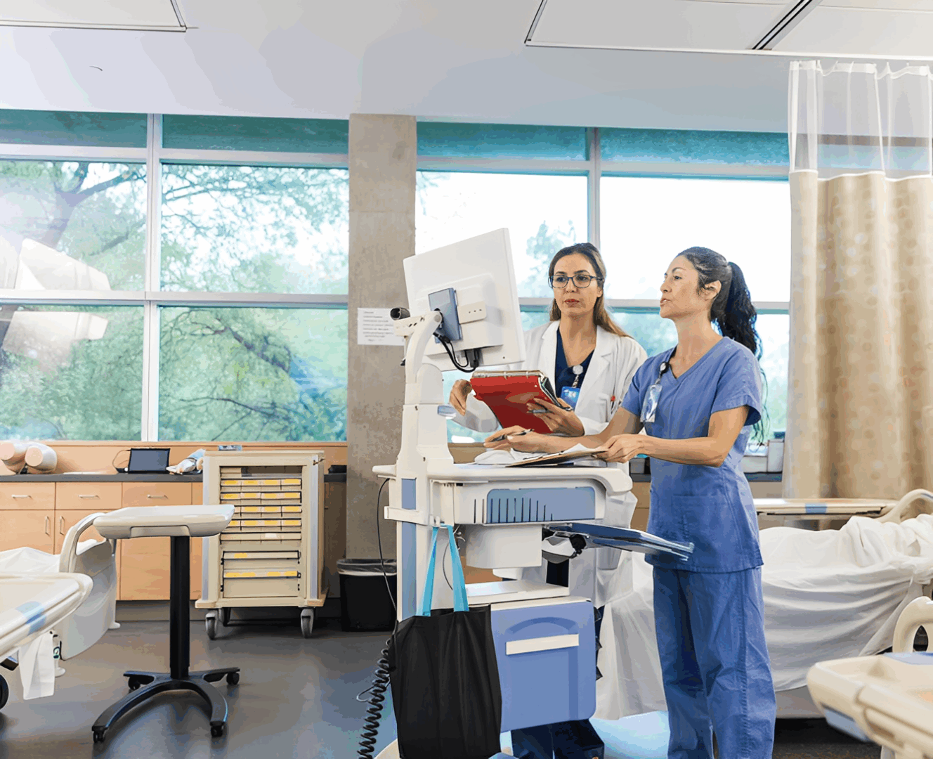 Healthcare professionals in a hospital room