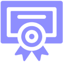 Certificate with ribbon icon in purple